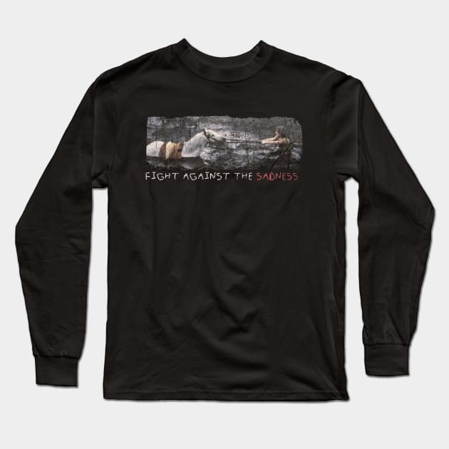 Fight against the sadness Retro Long Sleeve T-Shirt by kyoiwatcher223